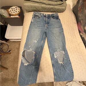 We The Free Vintage Blue Ripped Straight Jeans